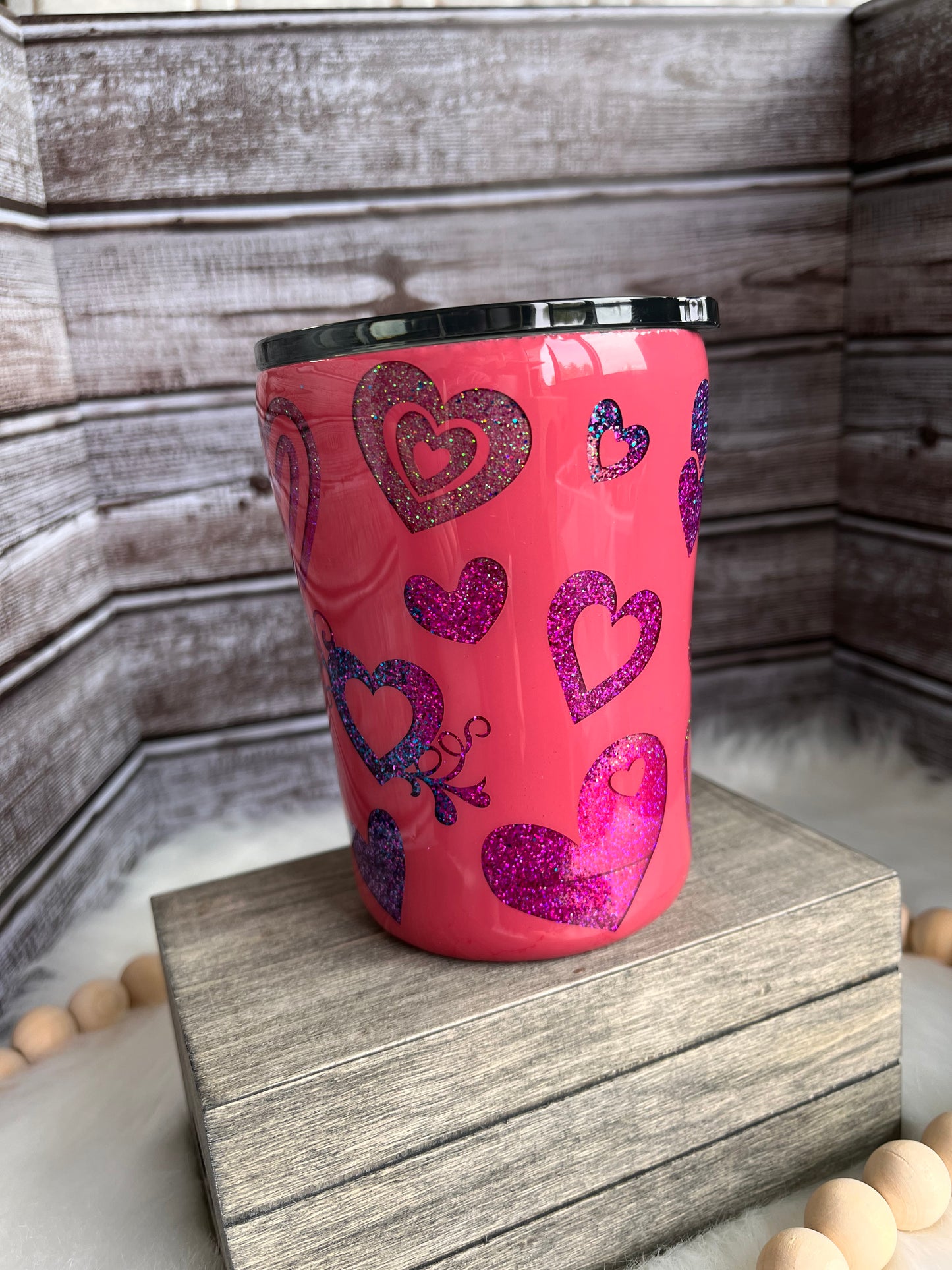 Pink with Purple Glitter Hearts