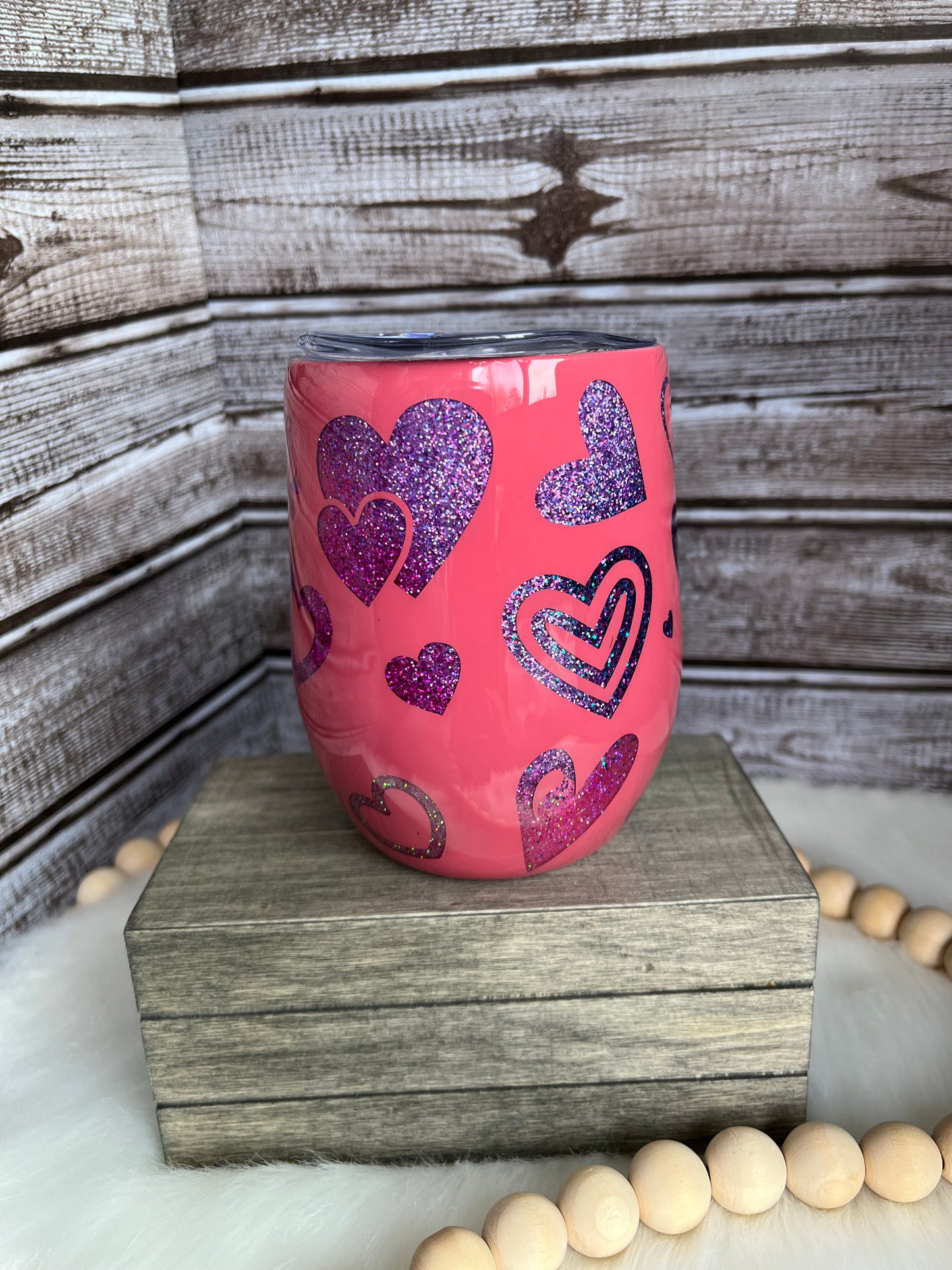 Pink with Purple Glitter Hearts