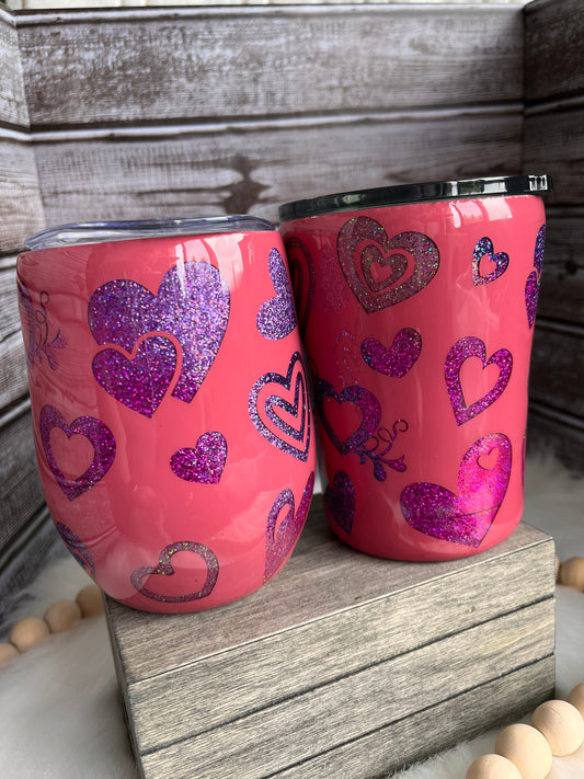 Pink with Purple Glitter Hearts